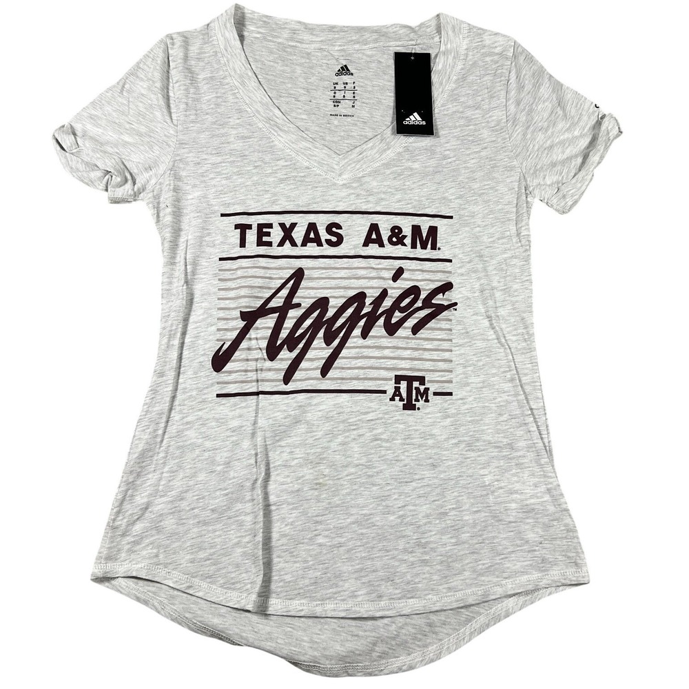 Adidas Texas A&M Aggies Womens V-Neck Graphic T-Shirt Gray‎ Small NWT